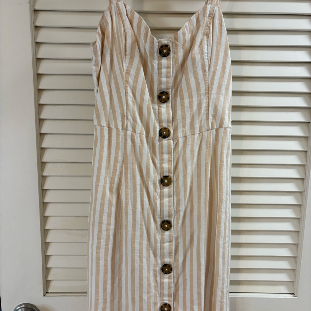 Abercrombie & Fitch Beige and White Striped Midi Dress